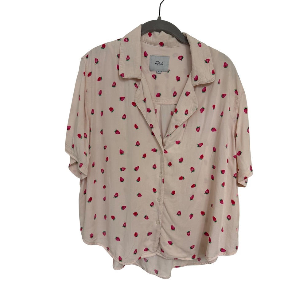Rails Blush Strawberry Short Sleeve Button Down Pajama Top Pink Rayon Large
